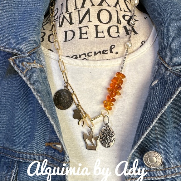 Alquimia by Ady Orange and Silver Charm Necklace